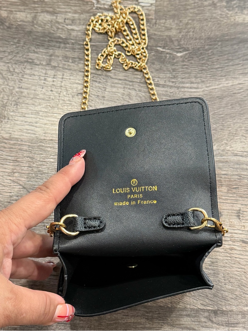 Black Monogram Card Case with Gold Chain - Picture 5 of 5